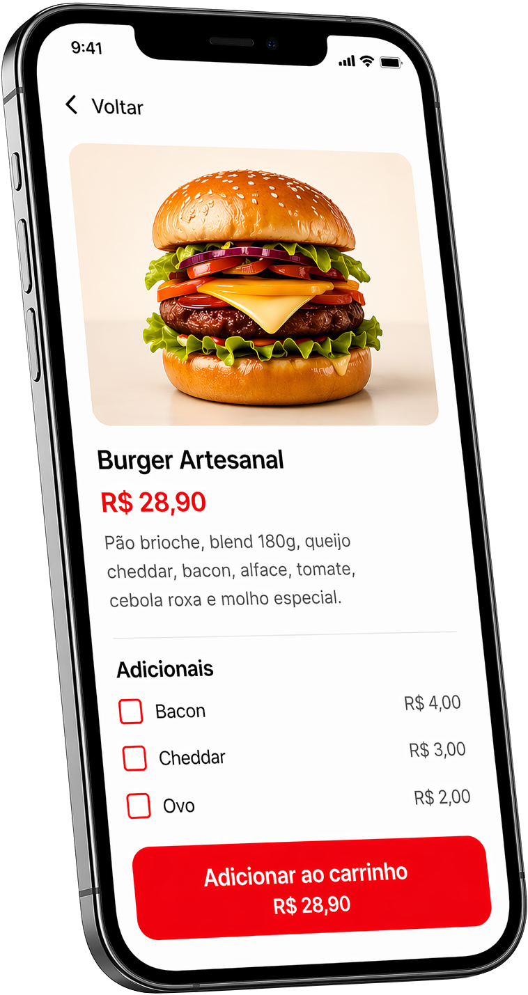 Tela de produto do MenuCliquei