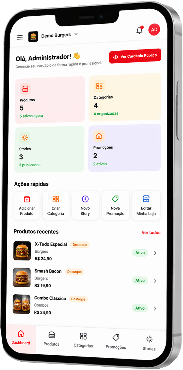 Mockup do cardápio pronto do MenuCliquei